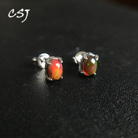 CSJ 100% Natural Africa Opal Stud Earrings 925 Sterling Silver Jewelry Gemstone 4*6mm for Women Birthday Party Christmas Gift