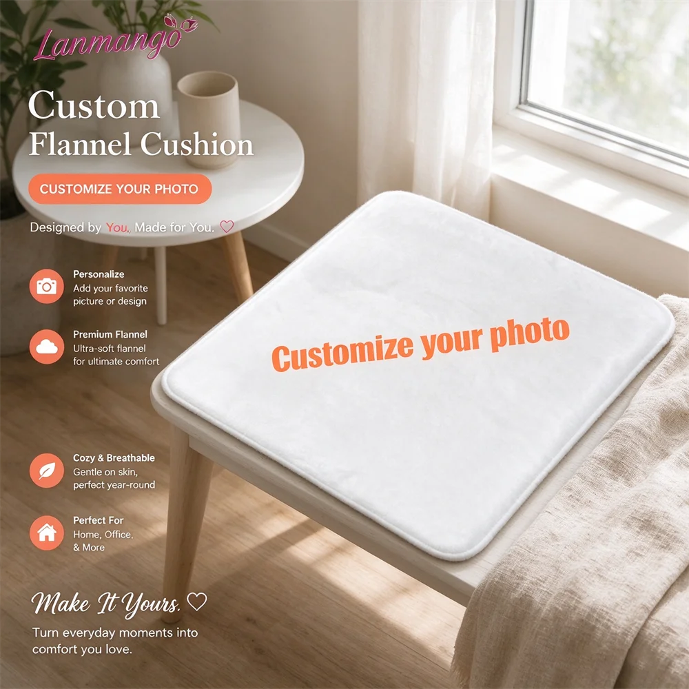 Customizable Flannel Chair Cushion with Personalized Image And Text Unique Patterned Seat Pad for Home Living Room Office Decor