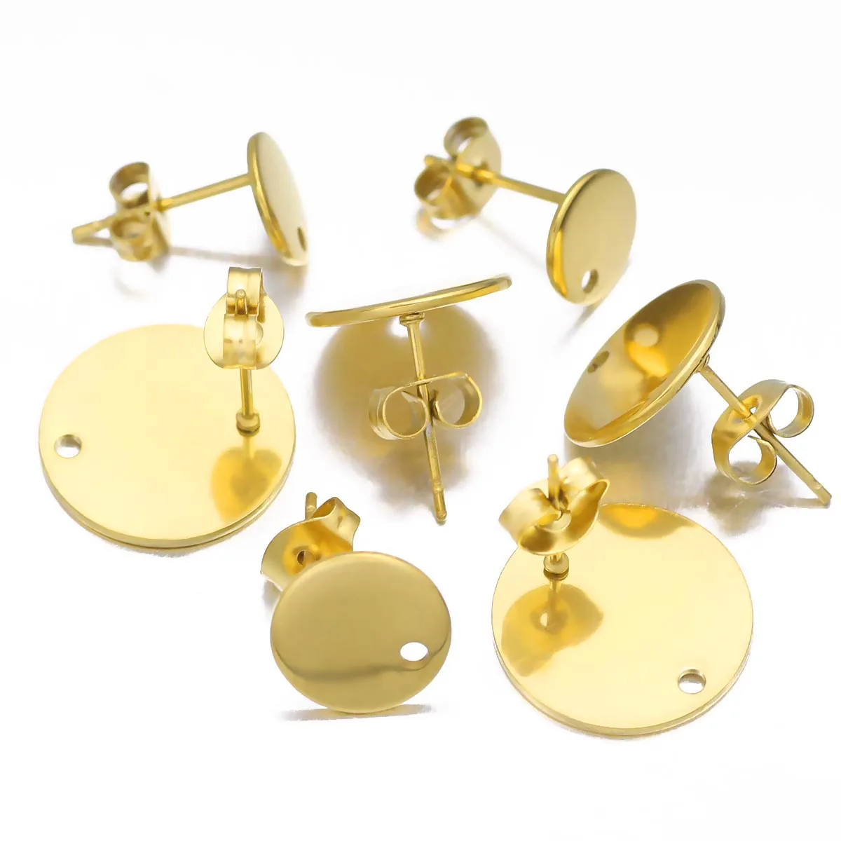 8–15 mm runde Scheibenschweißnadeln aus Edelstahl in echten Goldfarbe für handgefertigte DIY-Schmuckherstellung, Ohrring-Zubehör