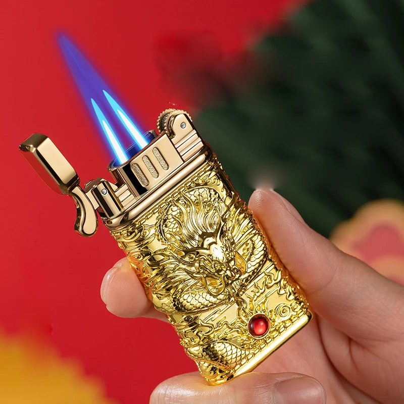 

2022 NEW Grinding Wheel Lighter Metal Cigarette Lighter Butane Gas Lighters Windproof Cigar Lighter Unusual Dual Torch Lighters