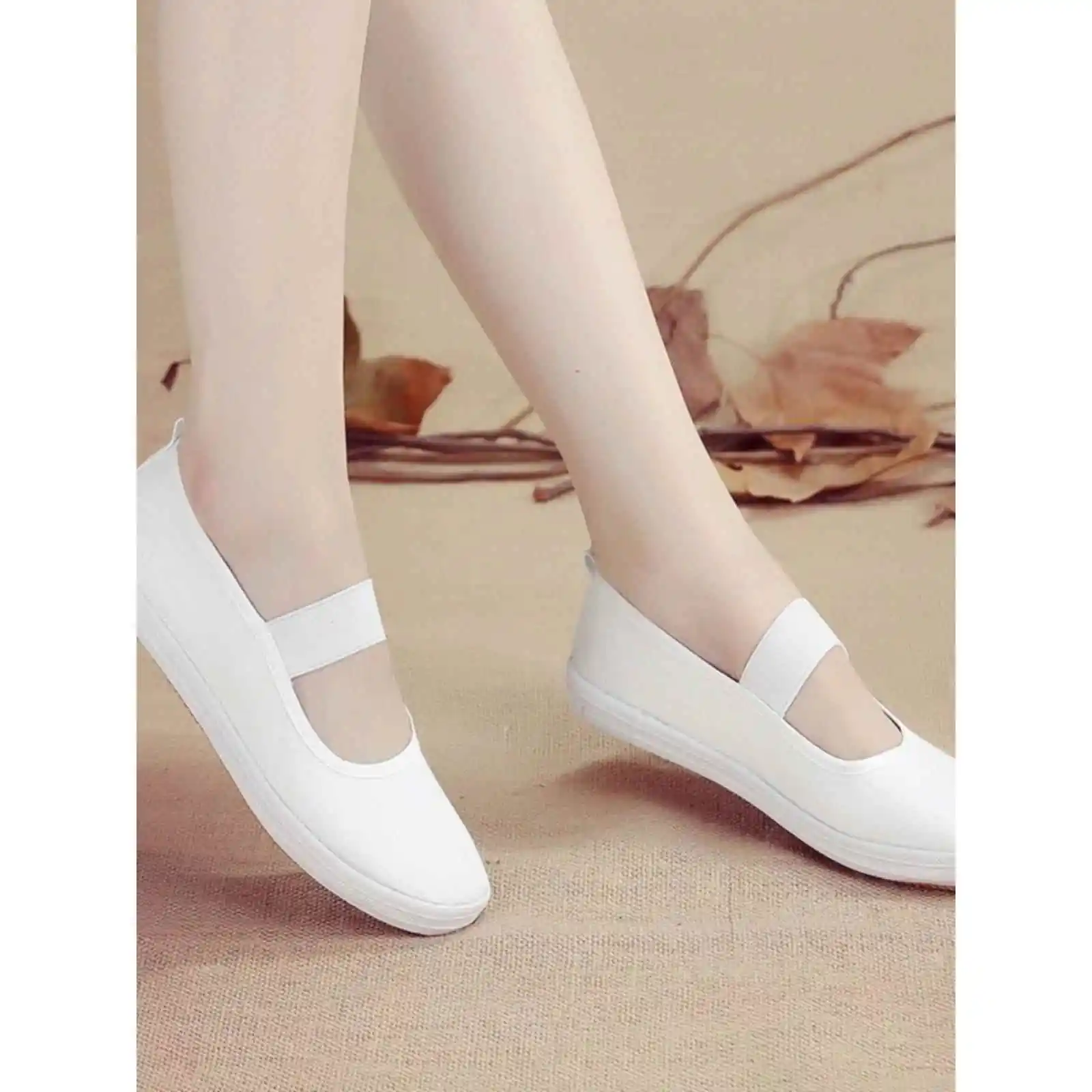 Beijing Ladies Ballet Flat Shoes Comfortable Nurse Work Shoes Elastic Band Hair Stylist Slip-On Traditional Cloth Shoes