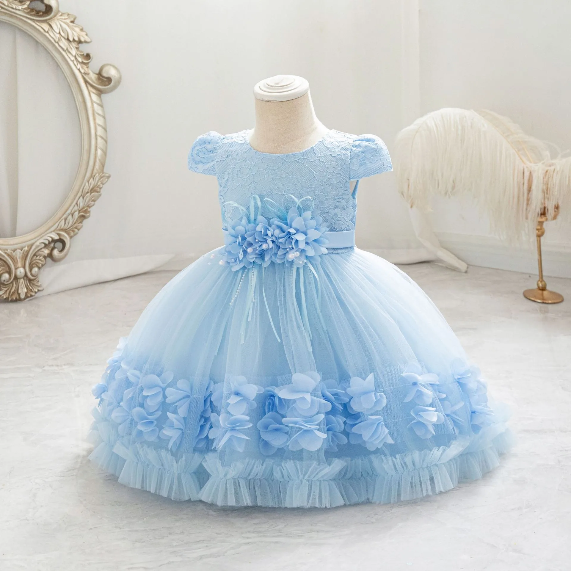 0-5 Years Old Flowers Blue Baby Girl Dress Little Girls Pink Birthday Toddler Vestidos 1 2 3 4 5 Years Infant Clothes 247011