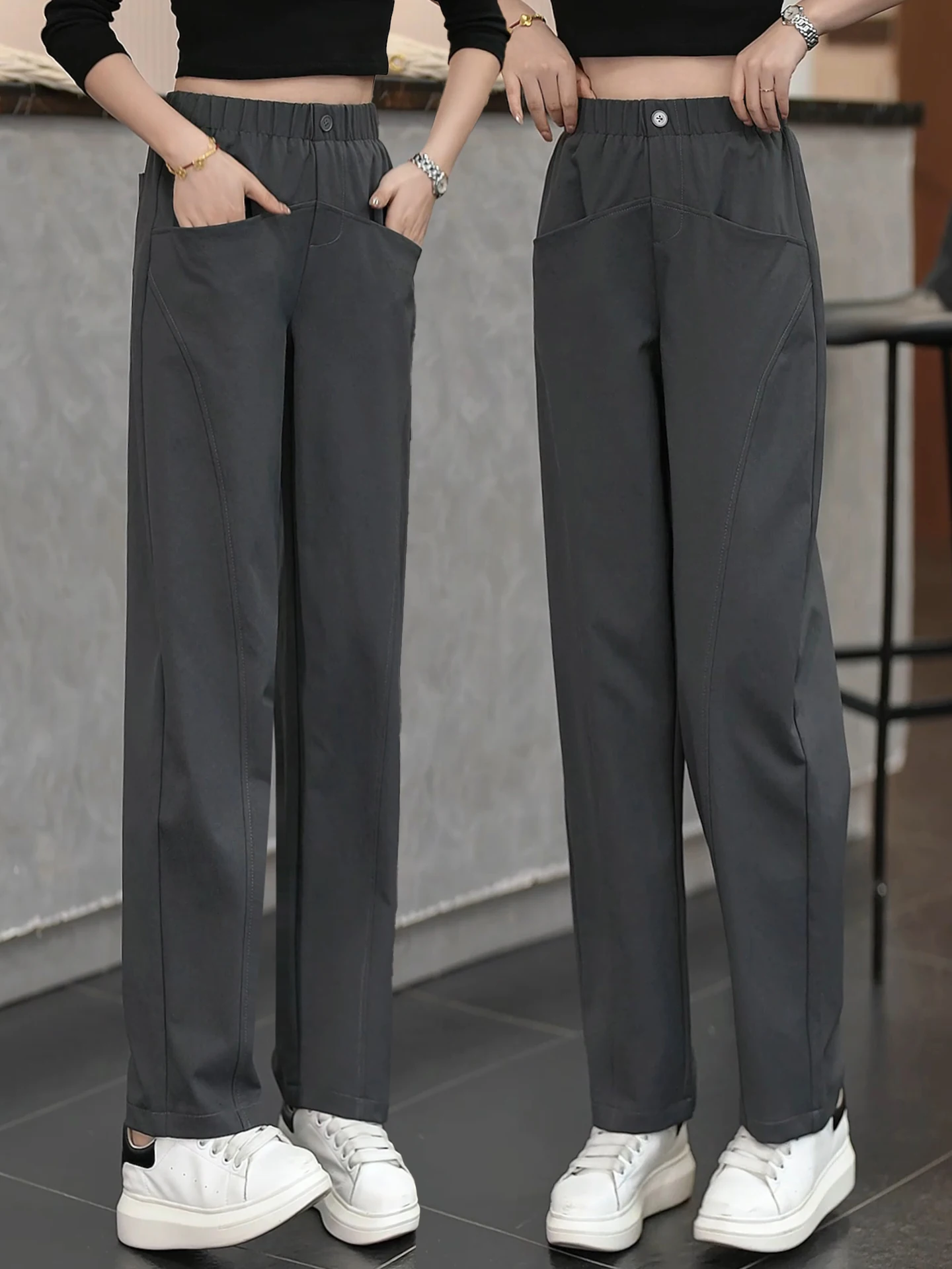 

Casual High Waist Slimming Straight Leg Pants Women's Spring Autumn New Elastic Loose Fit Versatile Nine Tube Pants