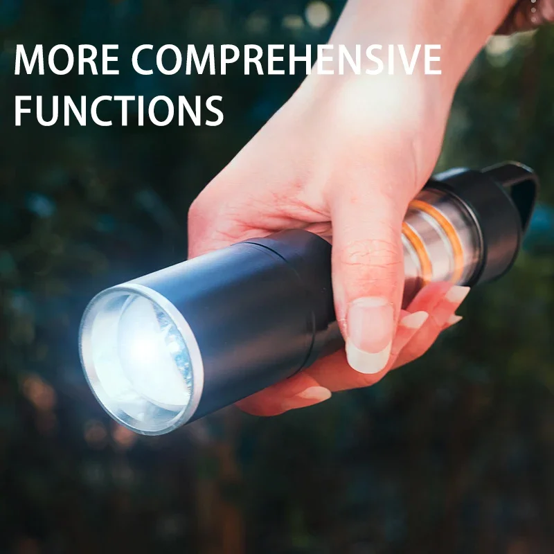 Multifunction Camping Light Telescopic Zoomable Flashlight Waterproof Long-lasting Rechargeable White Laser Emergency Work Lamps