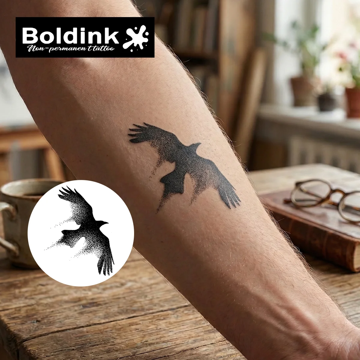 BOLDINK Flying Eagle Tattoo Sticker Unisex Stylish Easy Apply Waterproof Long Lasting 1-2 Week