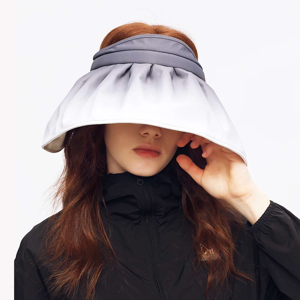 OhSunny Beach Caps Shell Shape Sunhats New Fashion Full Face Sun Protection Empty Top Gradient Big Brim Anti-UV Cap for Outdoor