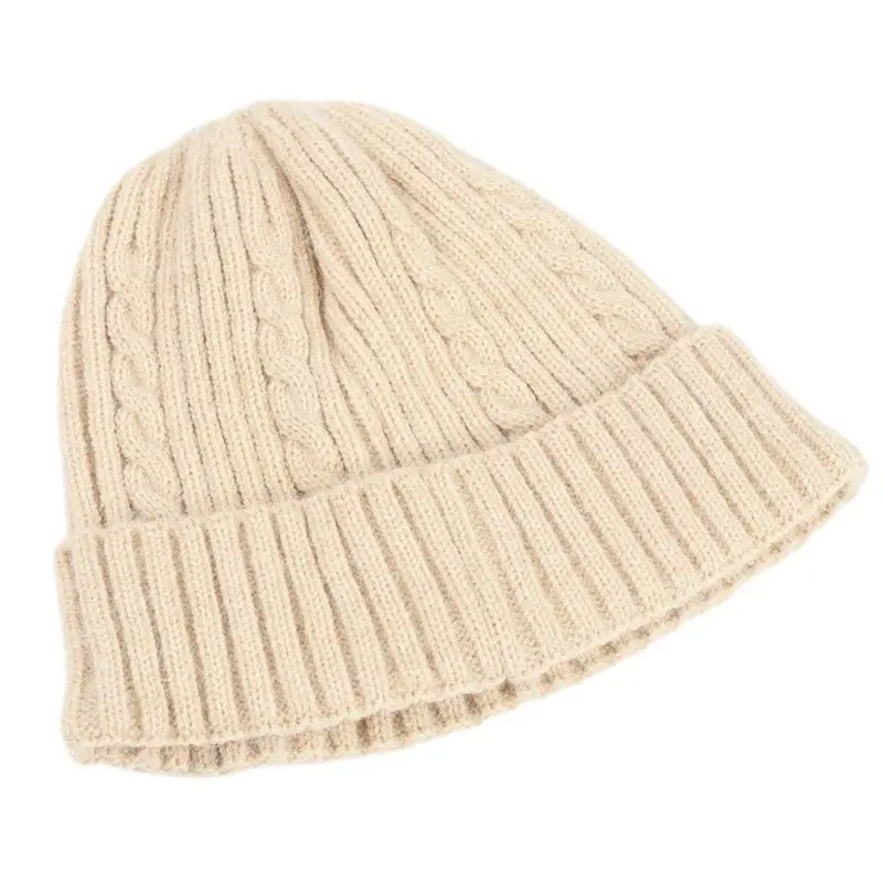 Short Design Winter Twist Cable Knit Hat Plain Beanie for Women Warm Thick Skullies Beige Pink Blue Grey Green Black