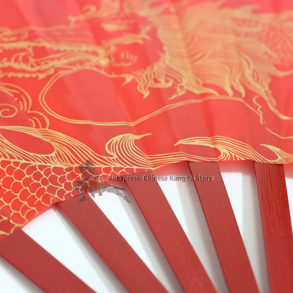 Red Bamboo Chinese Tai Chi Fans Kung fu Martial arts Training Fan Dragon High Quality