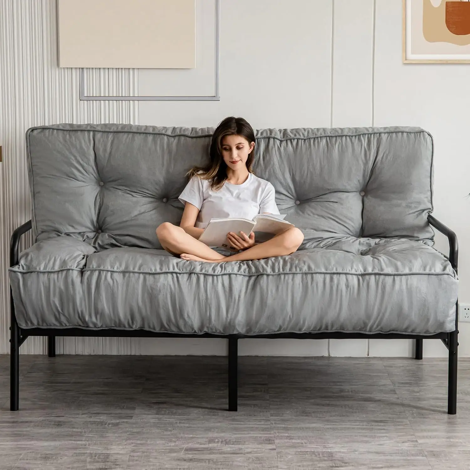 

8-Inch Thick Futon Mattress, Full Size, Grey, Shredded Foam, Medium Firm, 54'x75', No Frame