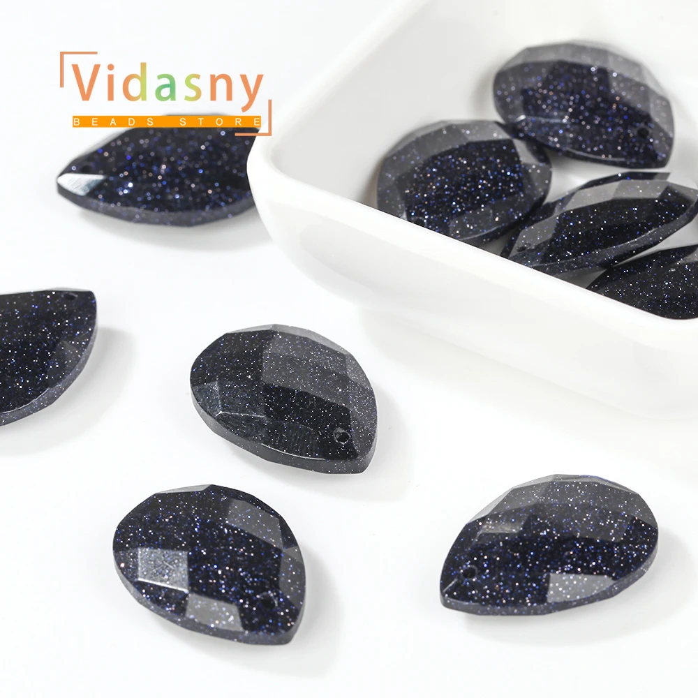 2 Stück 18 x 25 mm Natursteinperlen, facettierter Wassertropfen-Anhänger aus blauem Sandstein für die Schmuckherstellung, DIY-Armband, Halskette, Zubehör – Detail 5