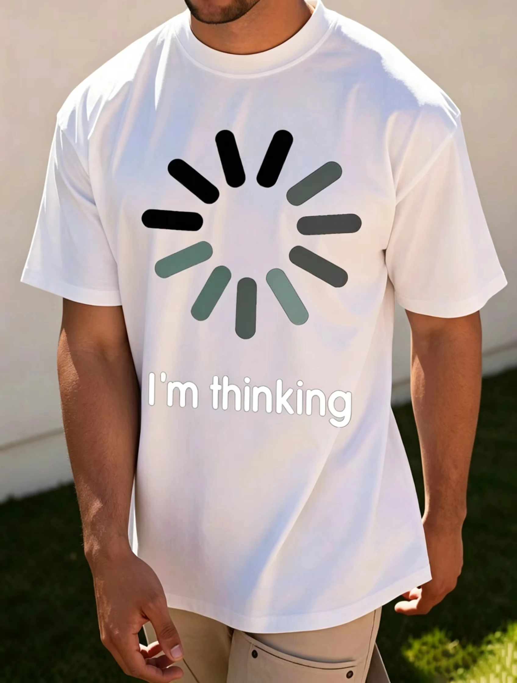 2026 New Men's T-shirt Men's Round Neck Short Sleeved T-shirt I'm Thinking Loading Circle Fun Pattern Printed
