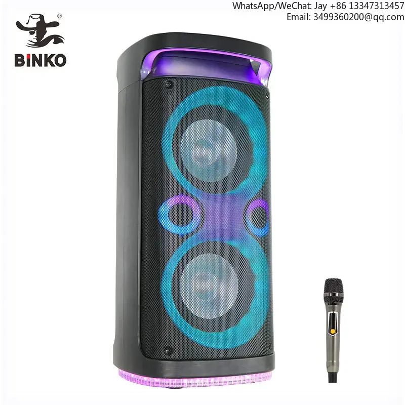 

8-дюймовая беспроводная уличная колонка для вечеринок с микрофоном, RGB LED подсветкой, перезаряжаемая, для караоке и диджеев