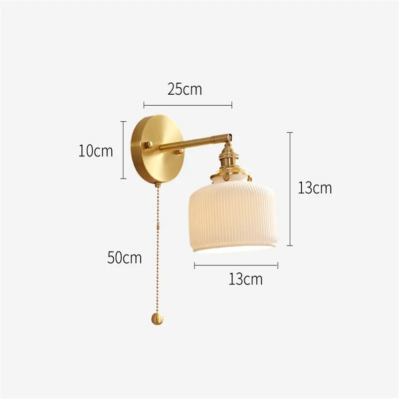 IWHD Nordic Ceramic LED Wall Light Fixtures Pull Chain Switch E14 Socket Copper Modern Beside Lamp Sconce Home Lighting Wandlamp