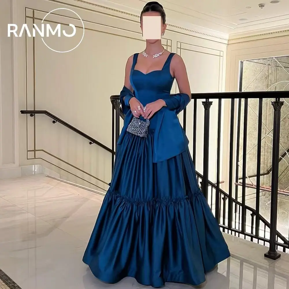 

Ranmo Вечернее платье трапециевидной формы на тонких бретельках со съемной шаль по индивидуальному заказу, атласное плиссированное вечернее платье длиной до пола для свадьбы