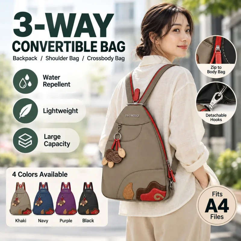 3 In 1 Large Capacity Tote Bag Multi Wear Versatile Travel Crossbody Bag Lightweight Durable Casual Shoulder Bag For Women