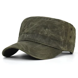 Four Seasons Waxed Canvas Cotton Military Caps Men Waterproof Cadet Army Cap Unique Design Vintage Flat Top Hat