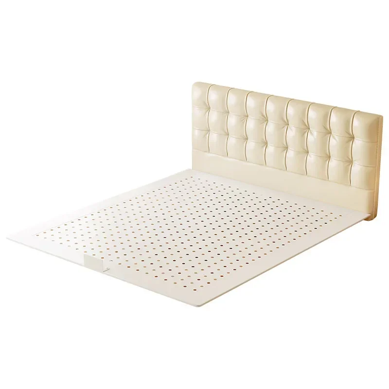 

French Cream Small Waffle Bed Modern Simple Master Bedroom Double Light Luxury Leather Suspension Bed with Light