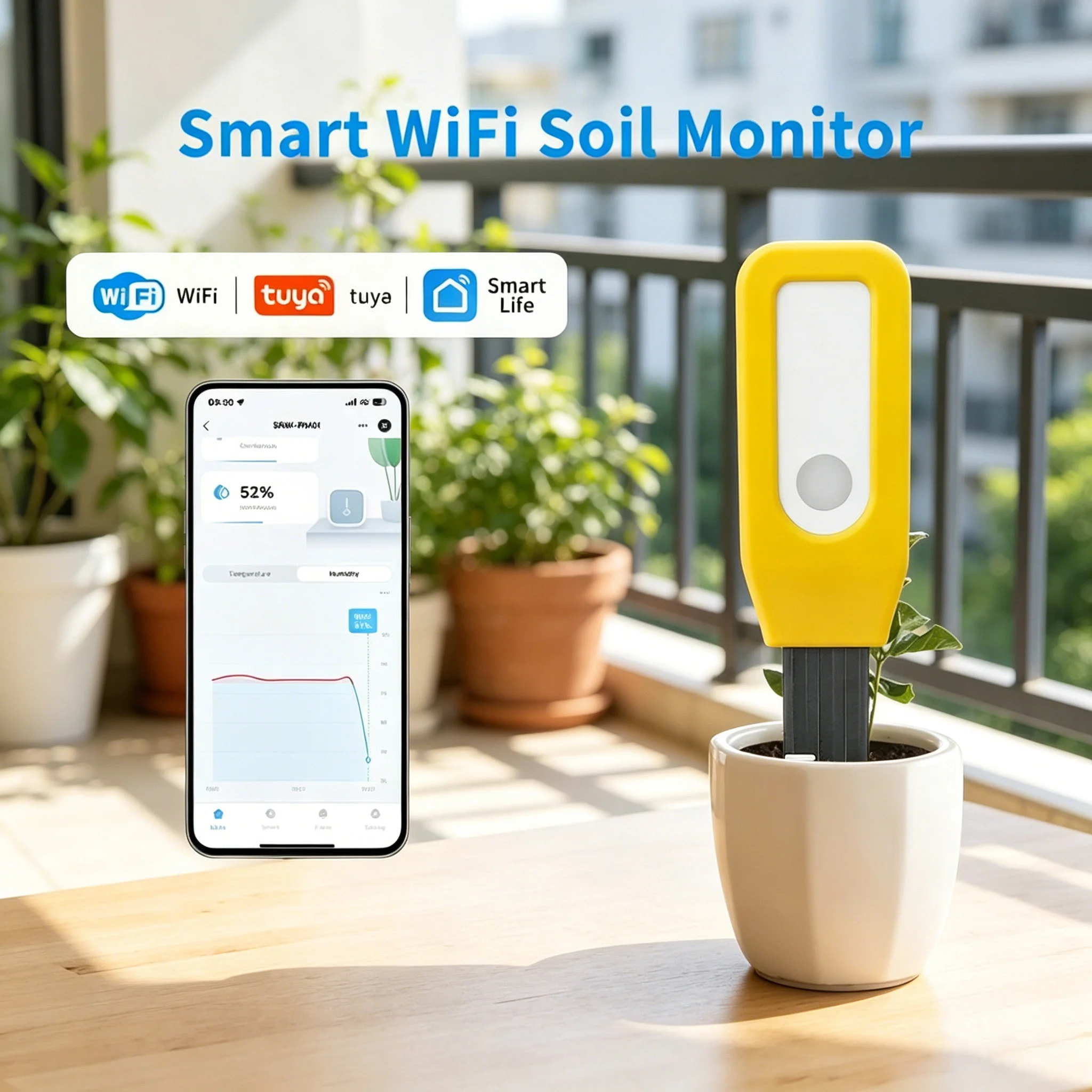 Sensor de Temperatura e Umidade do Solo WiFi Tuya, Monitoramento em Tempo Real, Sistema de Casa Inteligente, Alimentado por Bateria, Registro Histórico