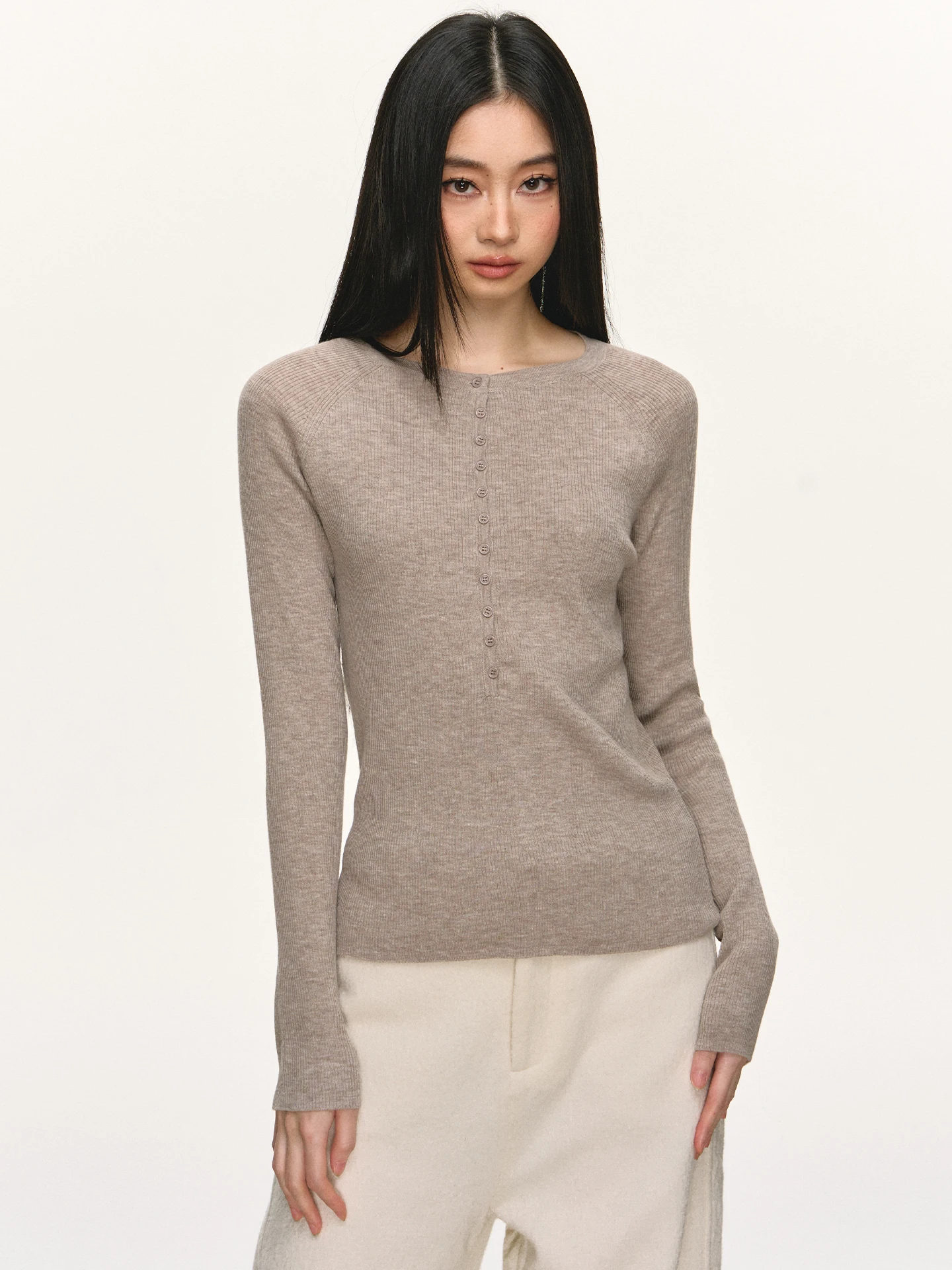 

Anna Aneae Women's Knitted Wool Long Sve Henry Collar Base irt Slim Fit Color Spring Autumn New Sle Inner Wear