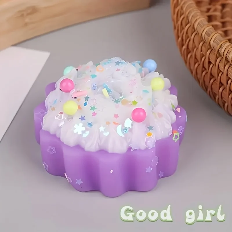 Jouet de gâteau à presser relaxant décoré de fleurs et de perles colorées