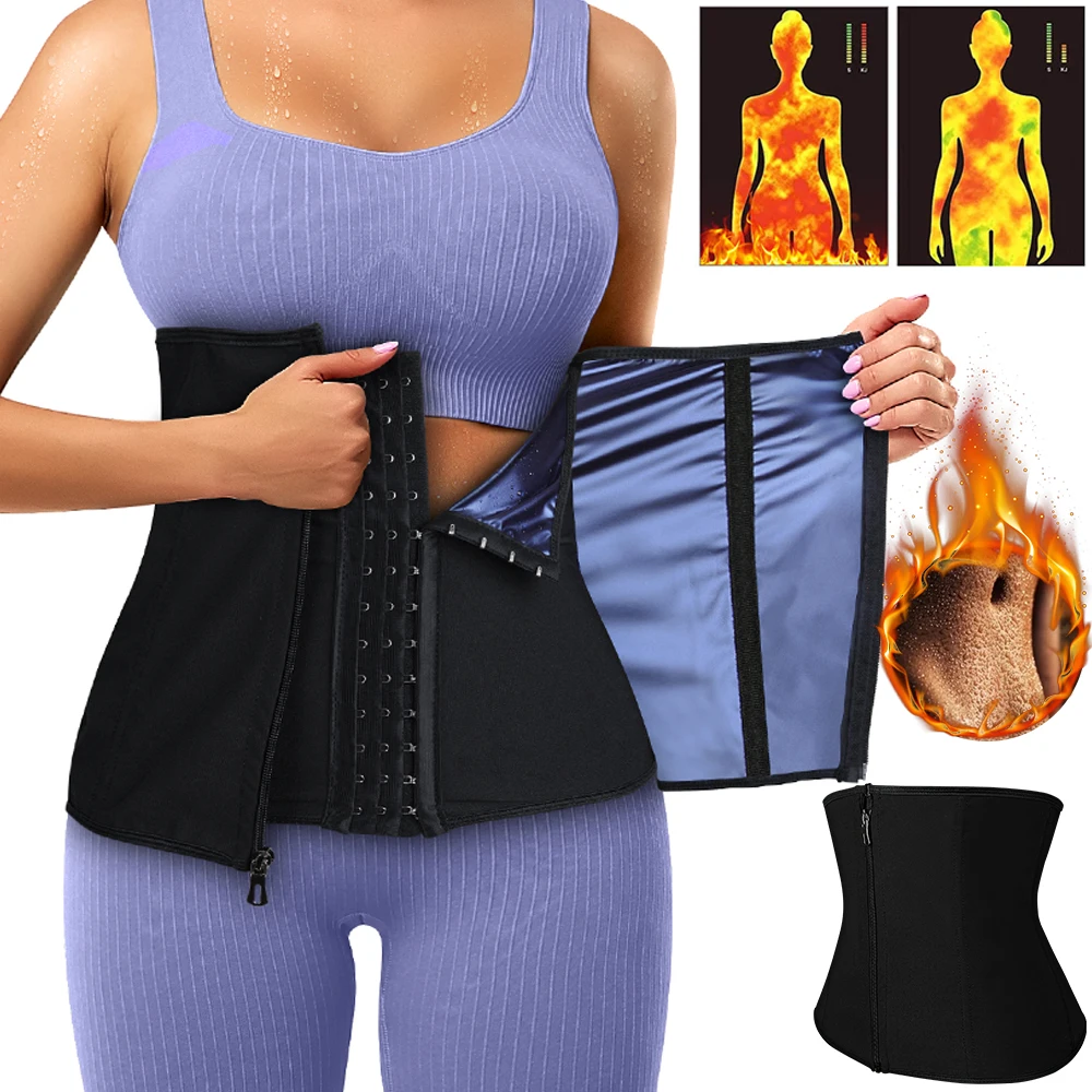 Damen-Taillentrainer-Korsett – 5 Stahlknochen, Bauchwickel, körperformend, Workout, Schweißgürtel, Band, Saunaanzug mit Reißverschluss, S-3XL