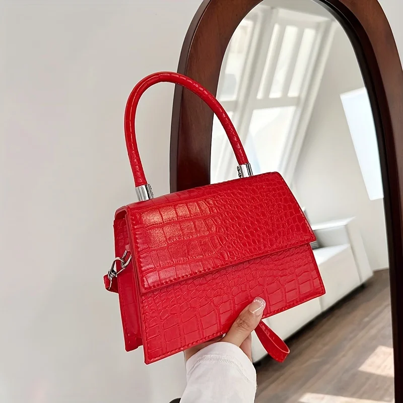 Crocodile Square Mini Handbag  , Versatile & Durable - Perfect for Every Occasion with Fixed Straps & Unlined Design