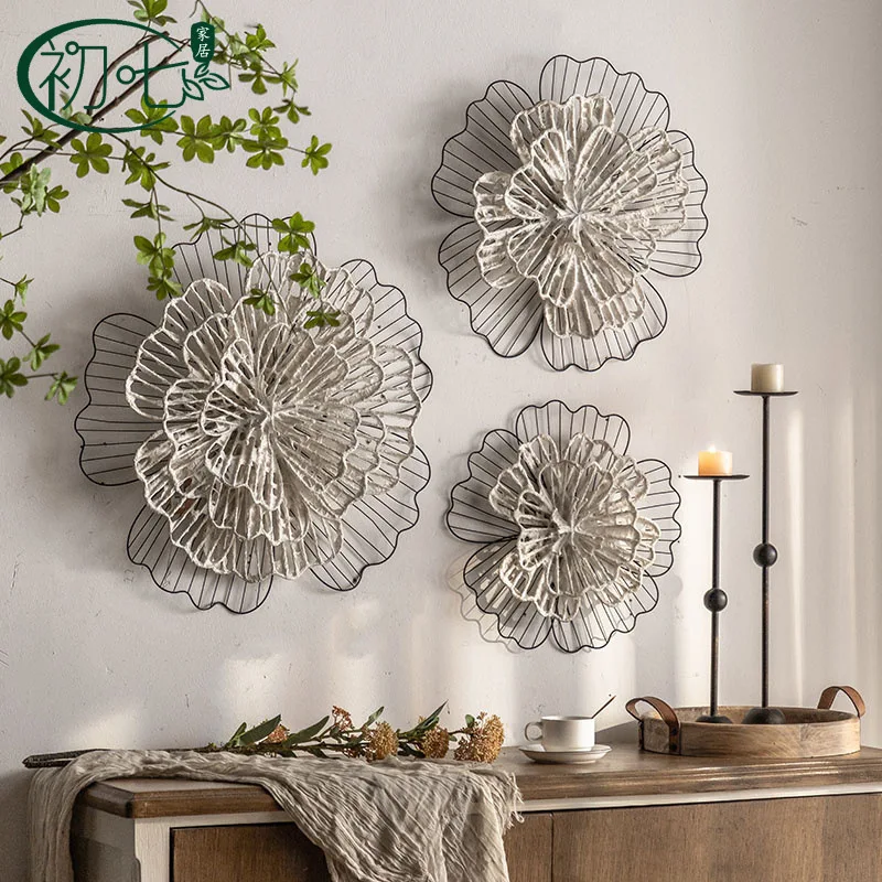 American retro wrought iron wall sunflower 3D wall hanging Bedroom headboard decoration with flowers Carved pendant room decor