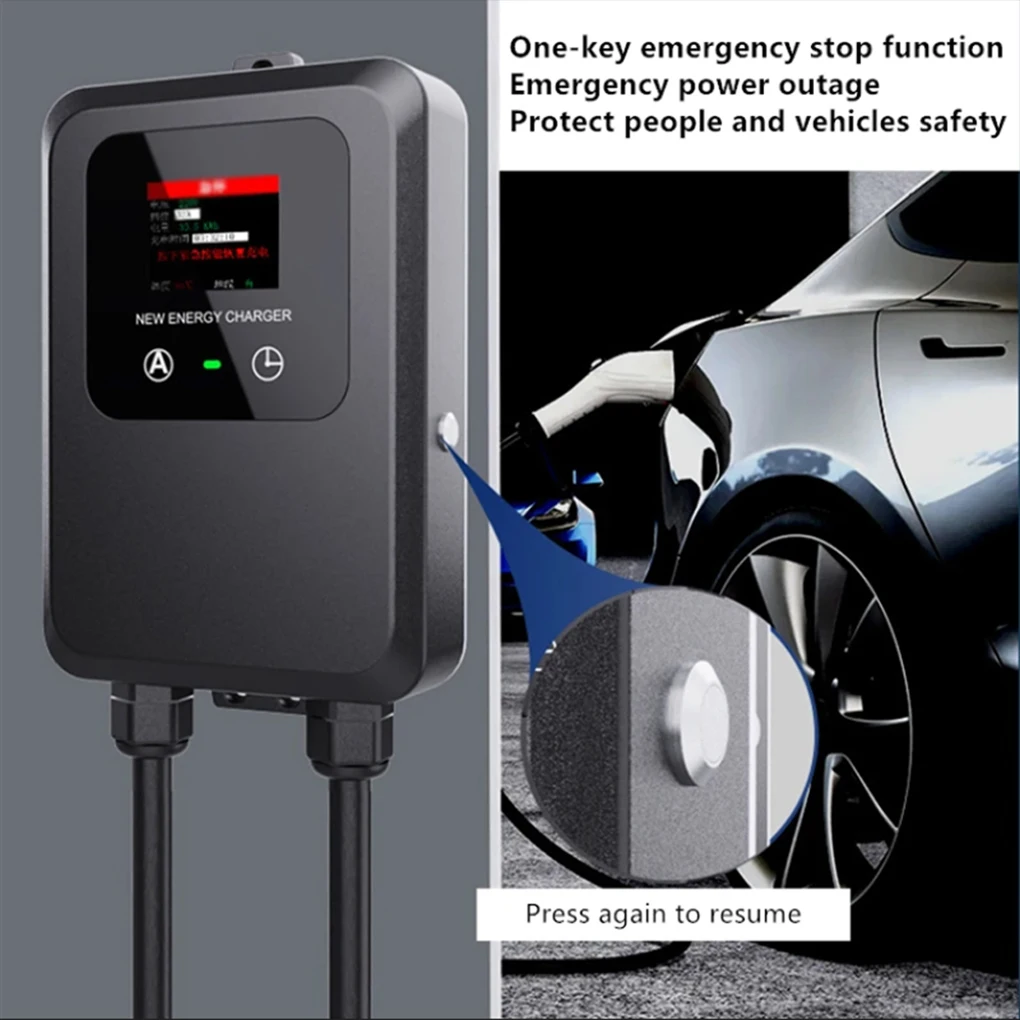 EV Charger 32A-24A-16A-8A 7KW 1 เฟสไฟฟ้ารถชาร์จ EV Wallbox 5M Type2 สายหน้าจอ LCD สี