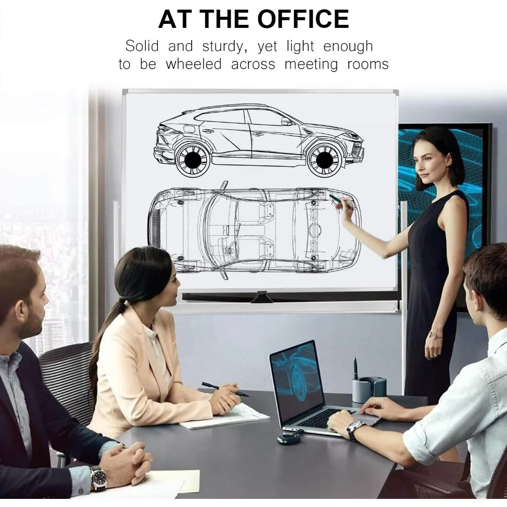 سبورة بيضاء متنقلة على الوجهين، لوحة مسح جاف مغناطيسية على عجلات - إطار من الألومنيوم، حامل مغناطيسي محمول، سبورة بيضاء 48 × 36 #4