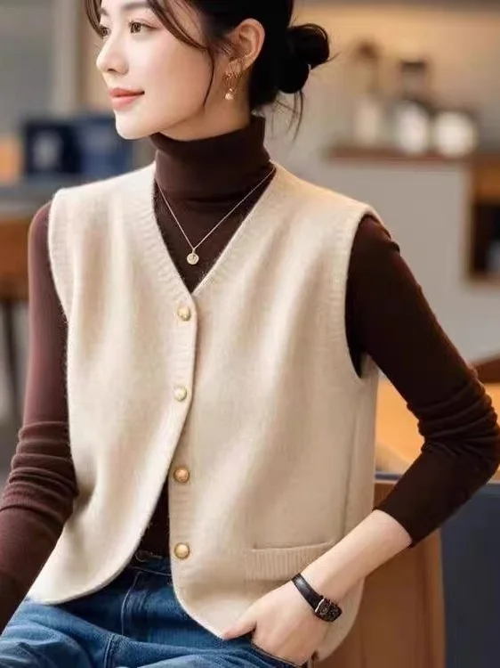 

i Color Knitted Vest Top Women's Faion High End European Sle Svel Outerwear Cardigan Soft Polyester Camere Blend