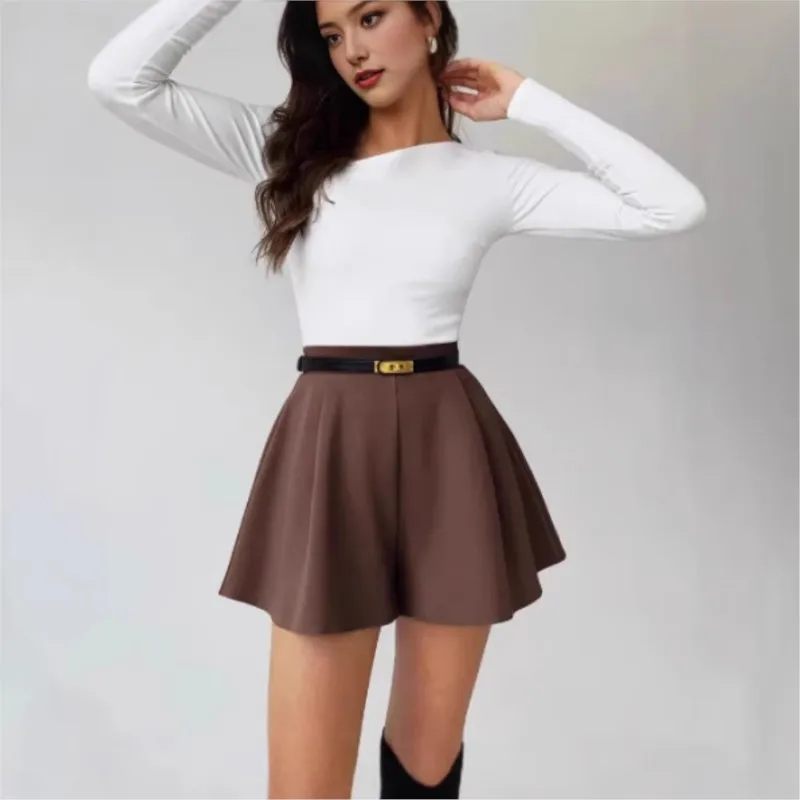 Women Summer New Flared Skort High Waist A-line Pleated Shorts Elegant Slim Fit Casual Ladies Skirt Shorts Fashion Y2K Bottoms