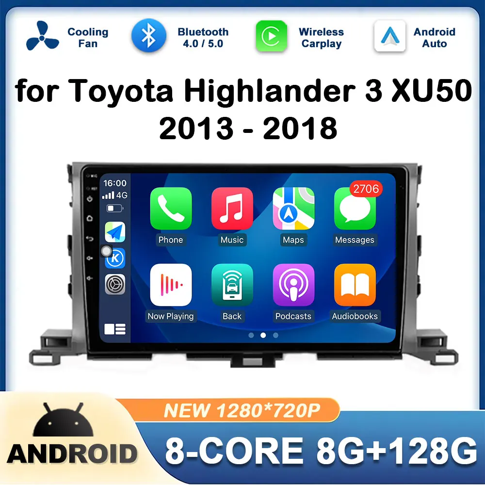 

Wireless Carplay for Toyota Highlander 3 XU50 2013 2014 2015 - 2018 Car Radio Audio Player GPS Navigation 10 " Touch Screen WIFI