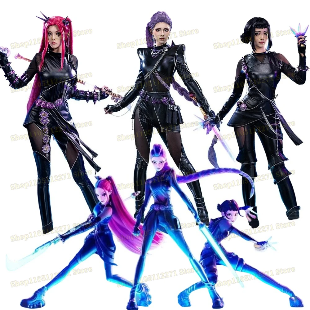 

Huntrix Battle Mira Zoey Rumi Cosplay Costume Kpop Black Leather Jacket Suit DokiDoki-R Halloween Suit Women Girls