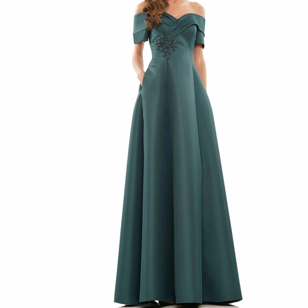 

Customized Fashion Crystal Draped Boat Neck Floor Length Evening Dress A-Line Satin Off The Shoulder Zipper Back платье вечернеe