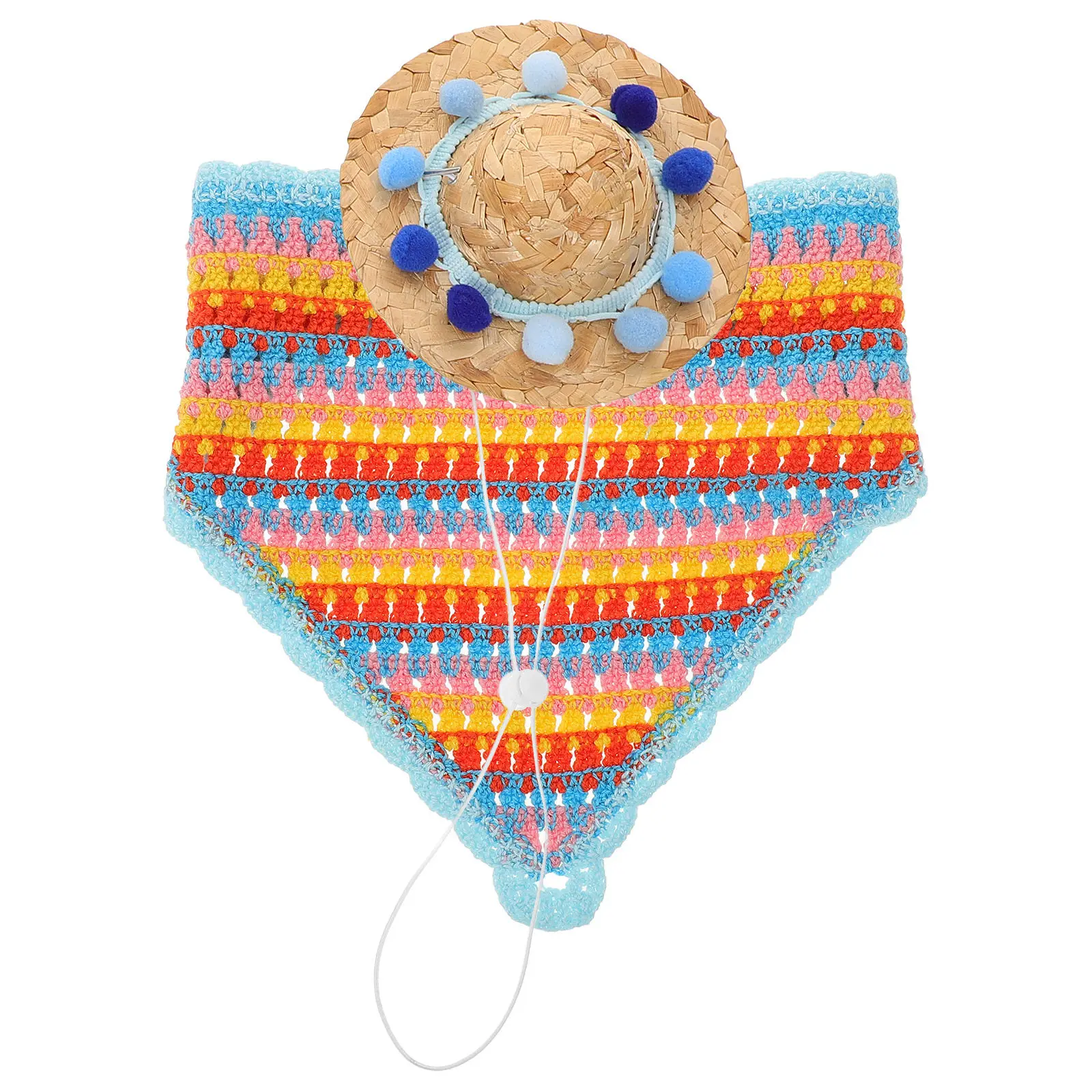 

1Set Pet Straw Hat and Bandana Set for Dogs Cats Small Pets Summer Sun Hat Cosplay Costume Party Photo Prop Birthday Accessory