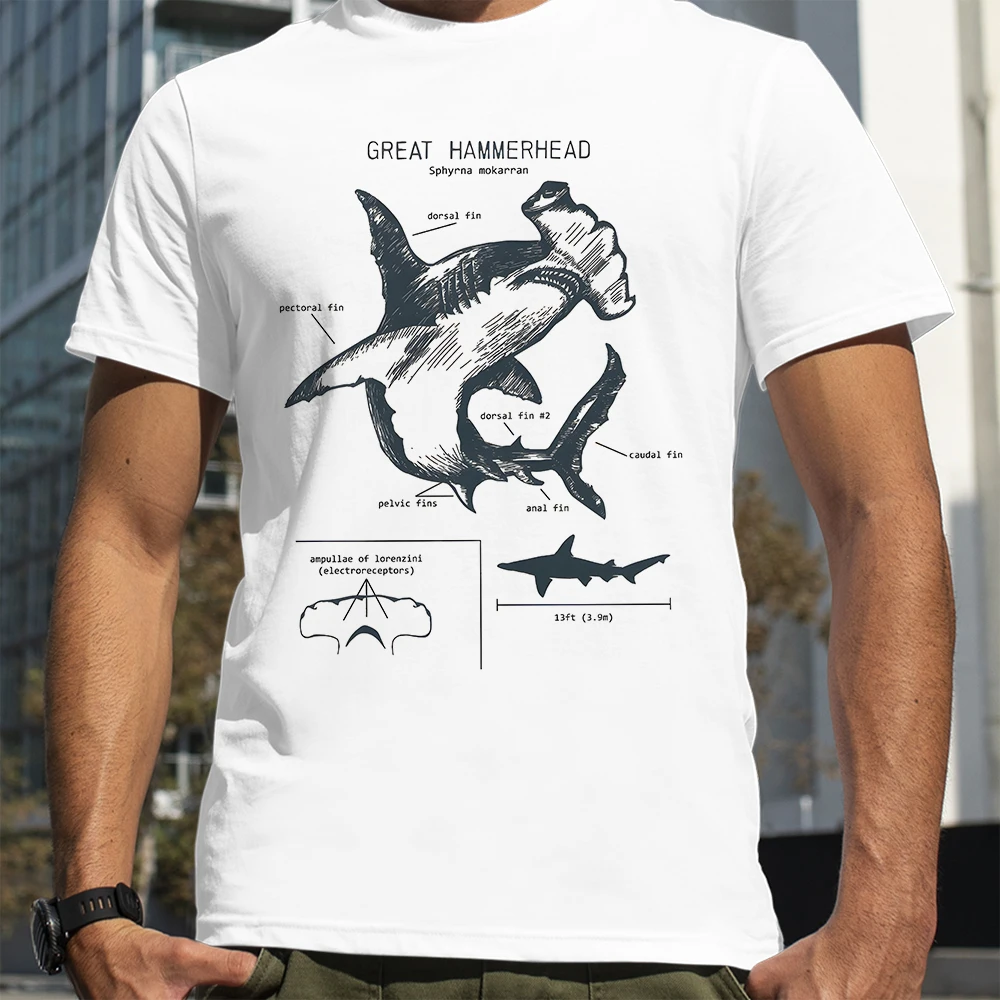 

"Trendless Hammerhead Shark Science Guide" print, men's street hip-hop punk casual fashion high-quality 100% cotton T-shirt
