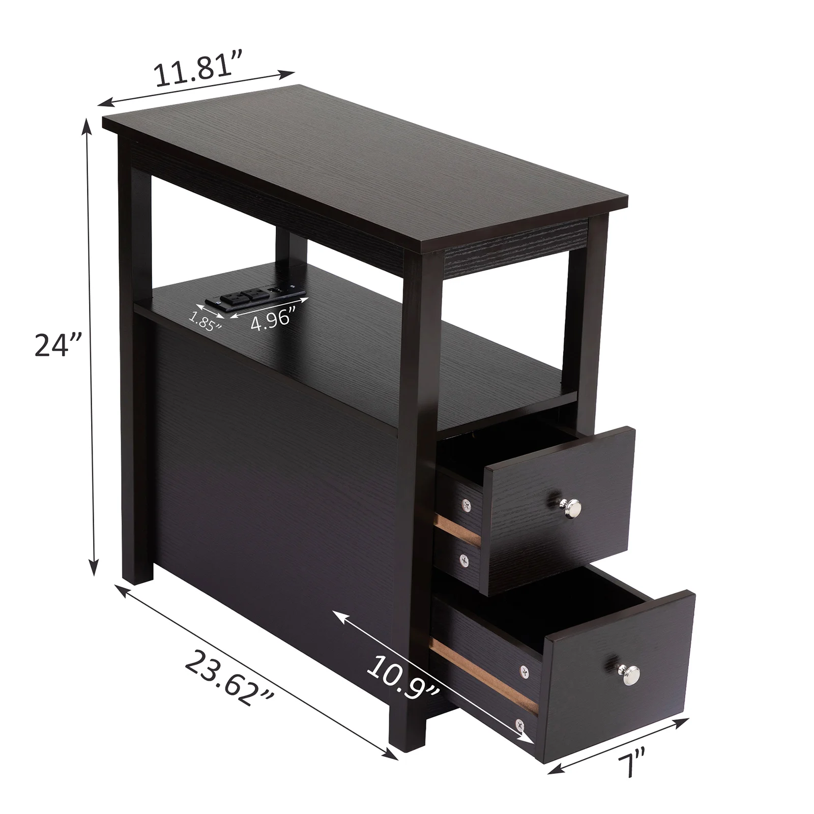 Table de chevet avec station de charge USB, table de chevet en bois, armoire de rangement pour la maison et la cuisine, 2 pièces