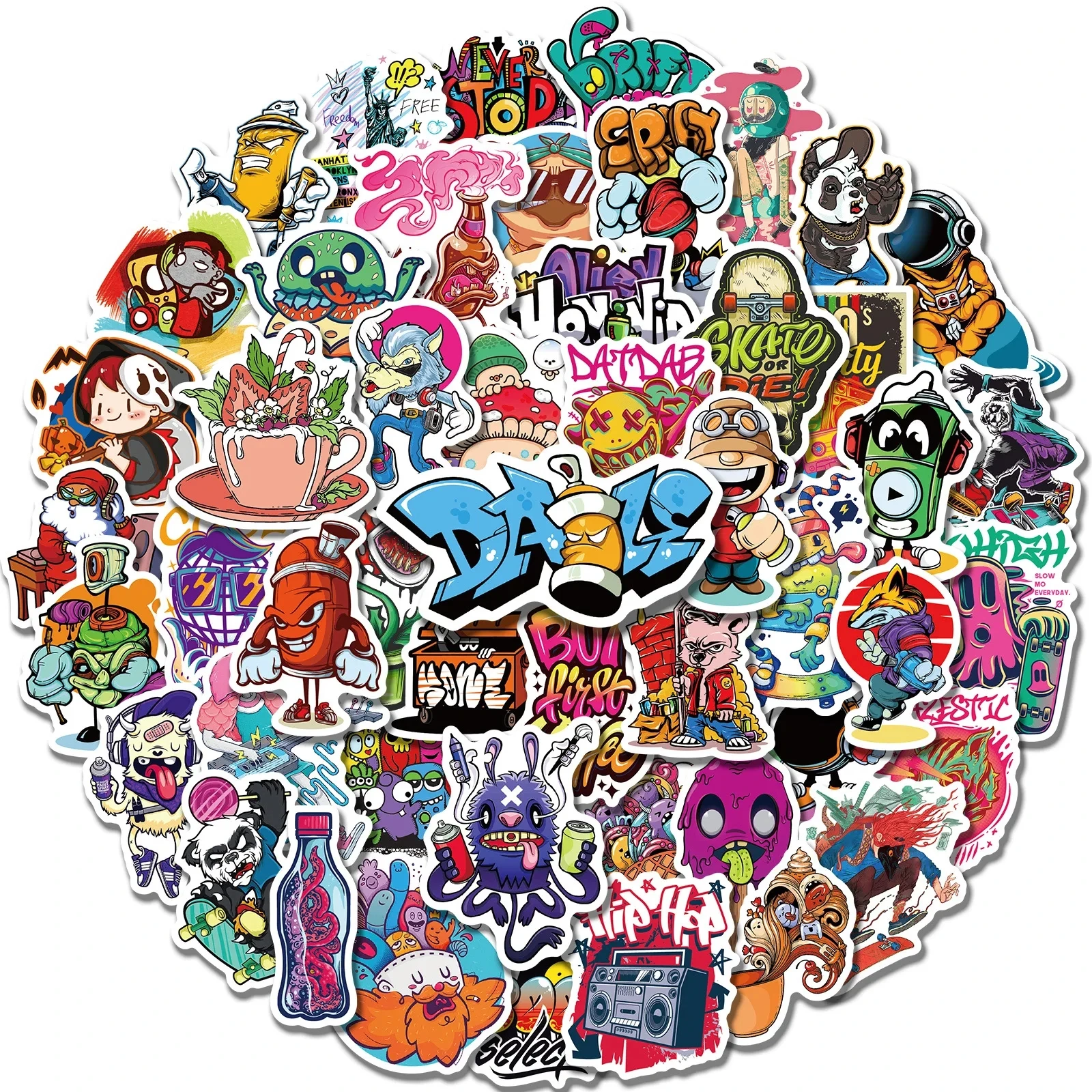 50Pcs Funny Street Art Cartoon Stickers Decals for Skateboard Scrapbook Car Laptop Luggage Phone Graffiti Sticker Kid Toys