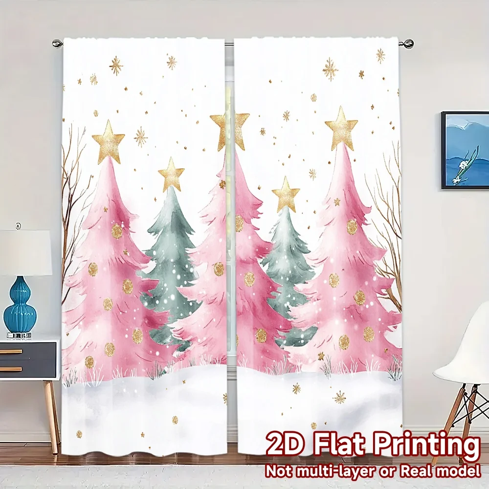 2pcs,Curtains Christmas trees winter (3) Popular Curtains&Window Treatment Versatile Durable Polyester Curtains Gifts Ldeal for