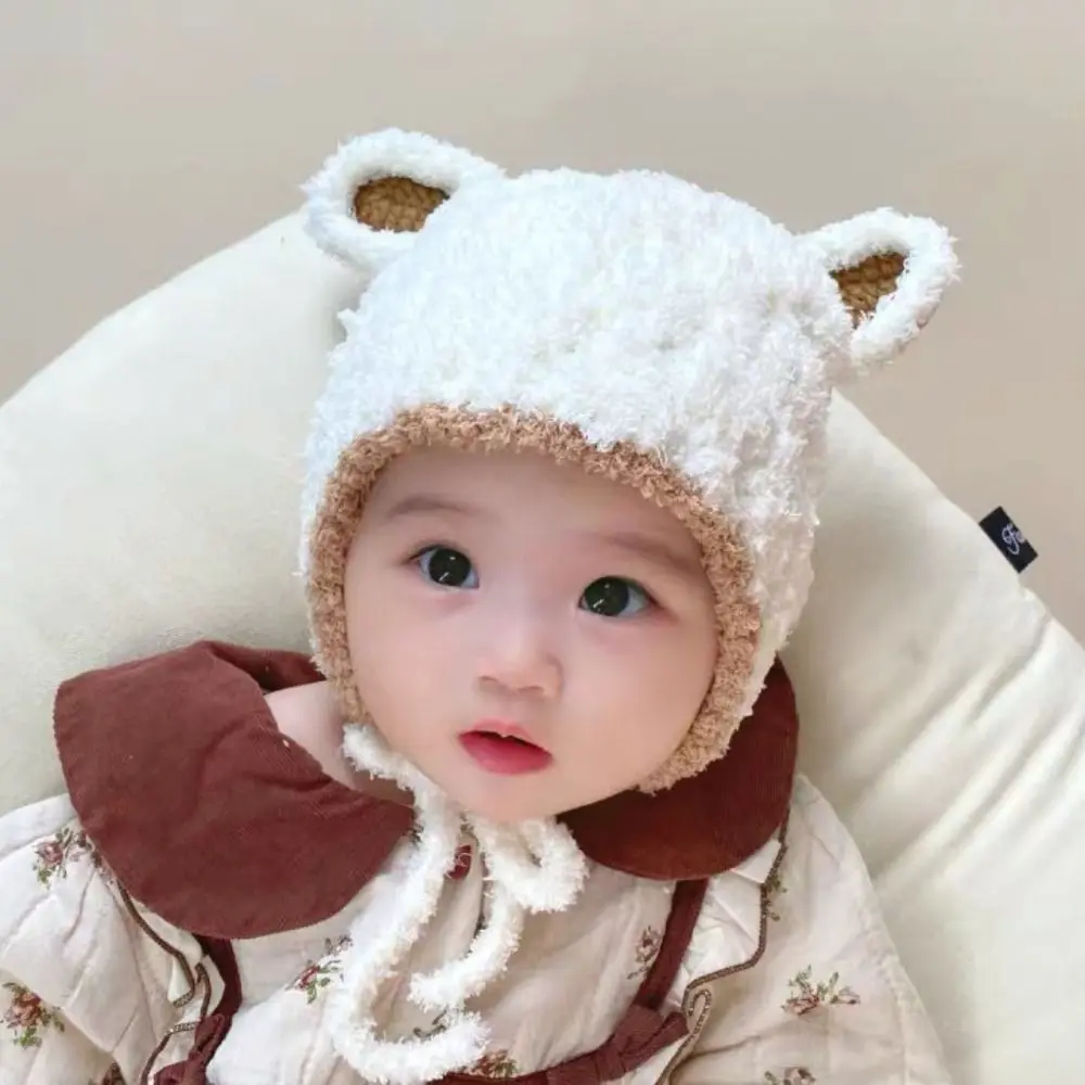 Lamb Plush Animal Hats Scarf Solid Color Korean Style Children Fleece Hat Muffler Cloth Accessories Plush Hat with Scarf Boy