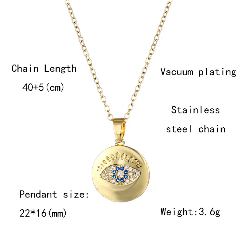 Evil Eye Necklace Stainless Steel Necklace For Women Metal Evil Eye Coin Medalla Pendant Necklaces Choker Collier Femme