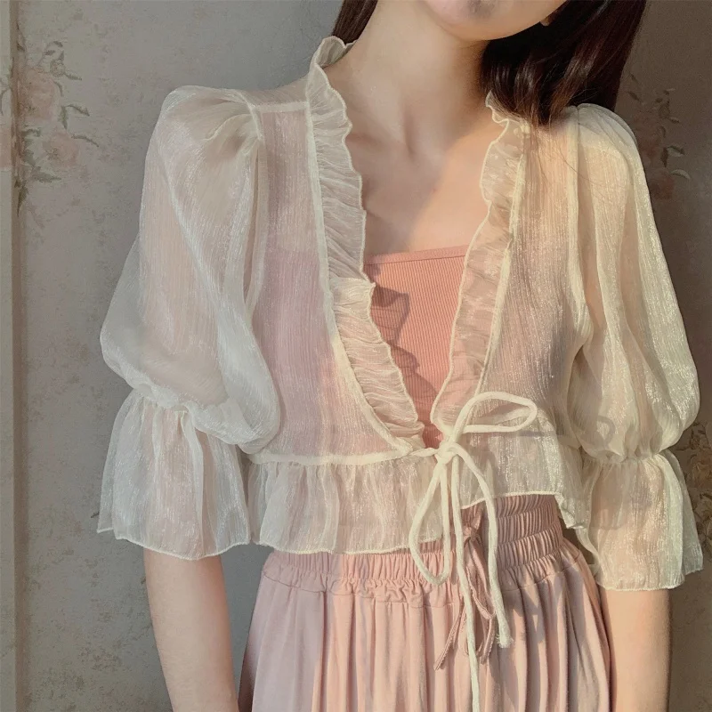 Super fairy short shawl small sling dress chiffon sun protection cardigan top WOMEN'S summer coat thin coat