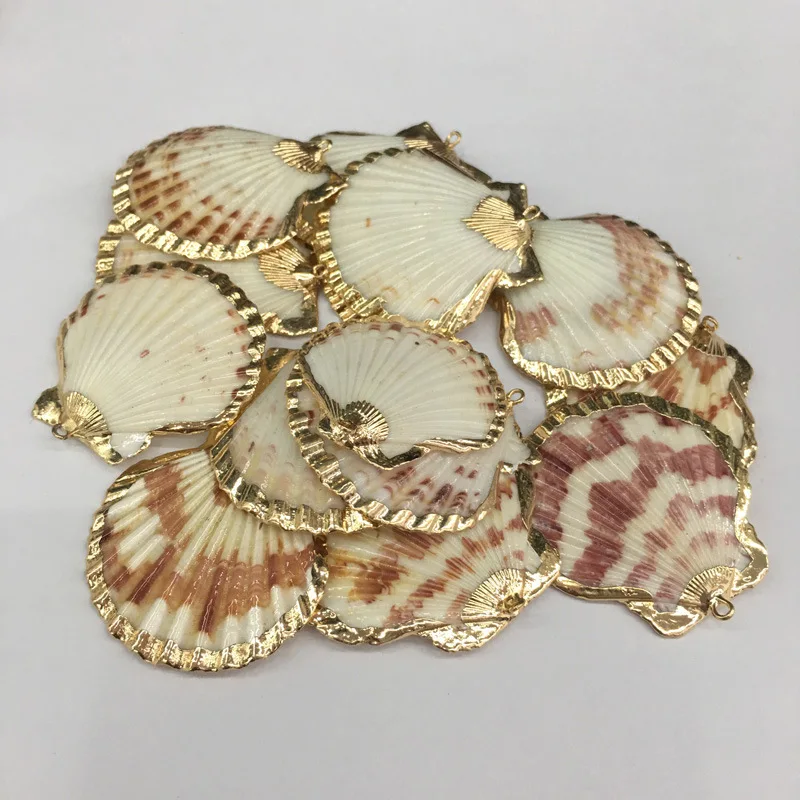 1pc Natural Seashell Charms Scalloped Seashell Wrapped Gold Edge Pendant DIY Necklace Earrings Jewelry Making Supplies Craft