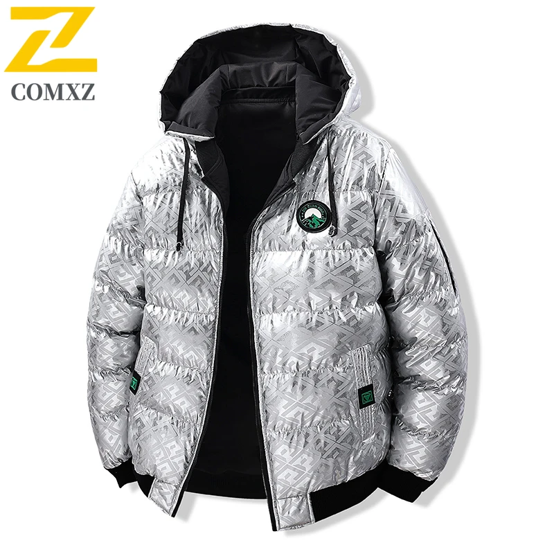 2025 جديد الرجال سترة قطن الوجهين العصرية تنوعا كامو سميكة الدافئة مقنعين أسفل سترة في الهواء الطلق الشتاء الرجال جاكيت زيبرا