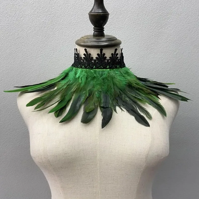 Collier ras du cou en plumes noires pour femmes, couverture de cou Sexy en dentelle, Cape Punk, châle, fête Cosplay, plume naturelle avec faux col en dentelle