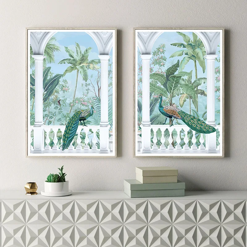 Peacock Palm Tree Mughal Indian Art Posters and Prints Canvas Printing Vintage Wall Art Picture for Living Room Home Decorati