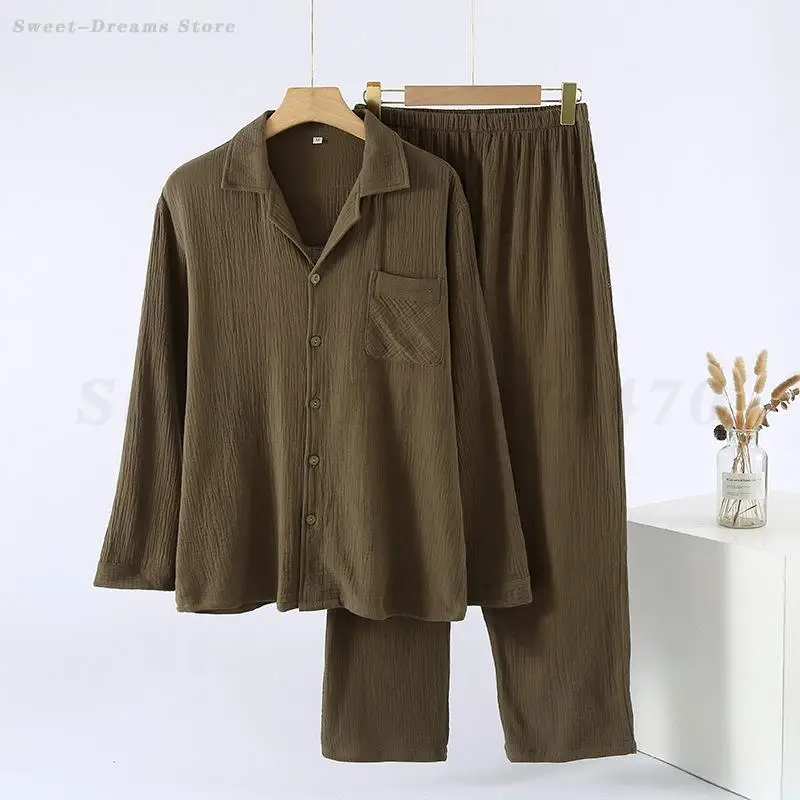 

Male Cotton Pajamas Set Long Sleeve Trouser Suits Sleepwear Home Clothing Loose Casual Pijamas Lounge Wear Autumn New Pyjamas