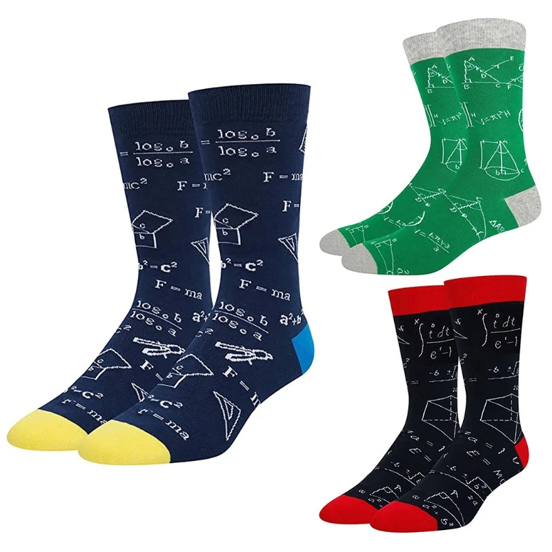 Chaussettes d'équipage imprimées formule mathématique, bonneterie tubulaire amusante en forme géométrie abstraite