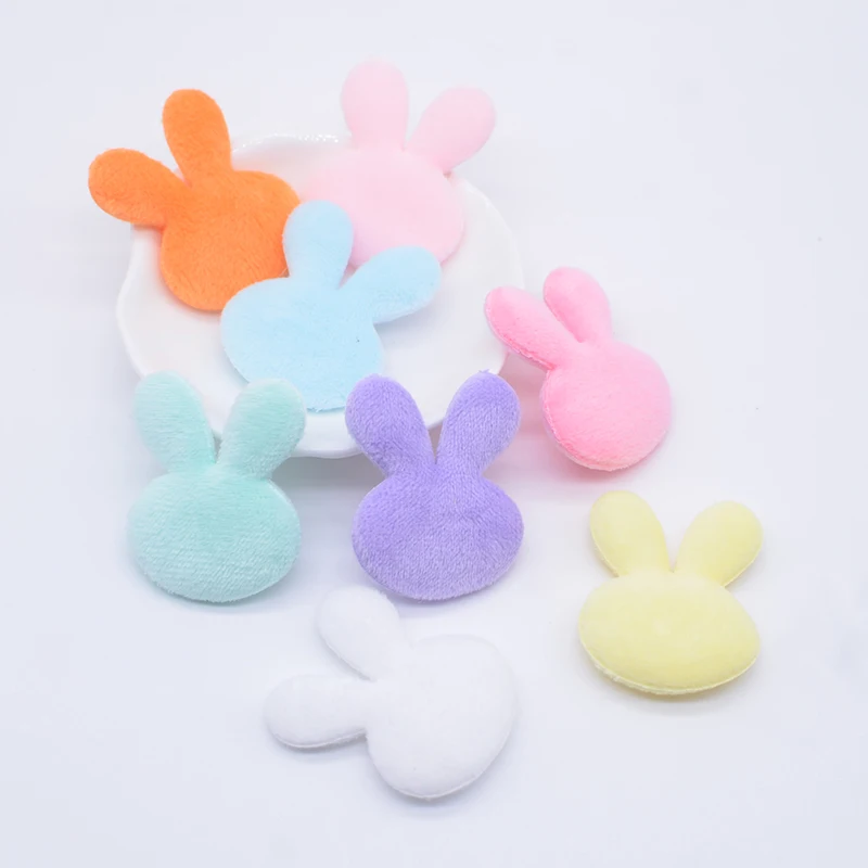 24Pcs 3.2*4cm Double Sided Suede Plush Kawaii Rabbit Appliques for Clothes Hat Leggings Sewing Patches DIY Headwear Accessories