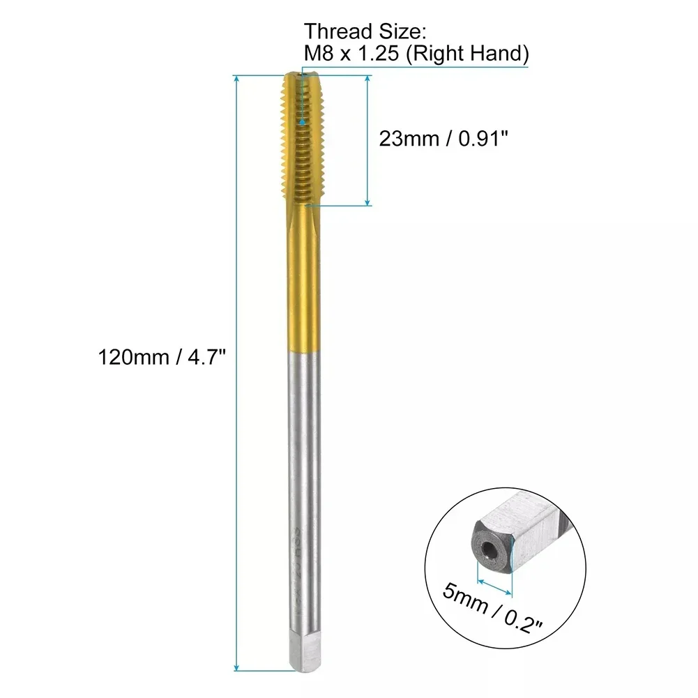 1pc Metric Thread Tap M8 X 1.25 120mm Long Ti-Coated High Speed Steel Straight Flute Metric Thread Taps Metalworking Supplies